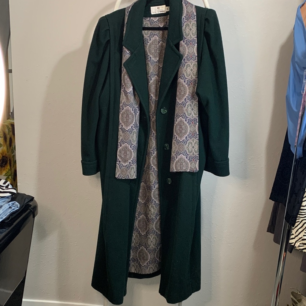 Vintage 80’s Wool  Dark Green Trench Coat with Scarf Worthington Essentials